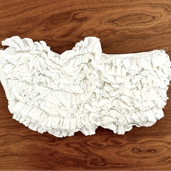 Zara White Ruffle Bandeau Tube Top XS Strapless Cropped Boho Festival - Picture 3 of 5